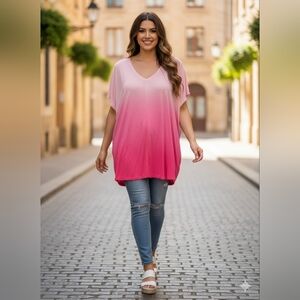 Elegant Pink Gradient V-Neck Tunic